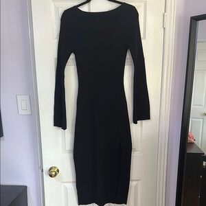 H&M Black Long Sleeve Slit Sweater Dress